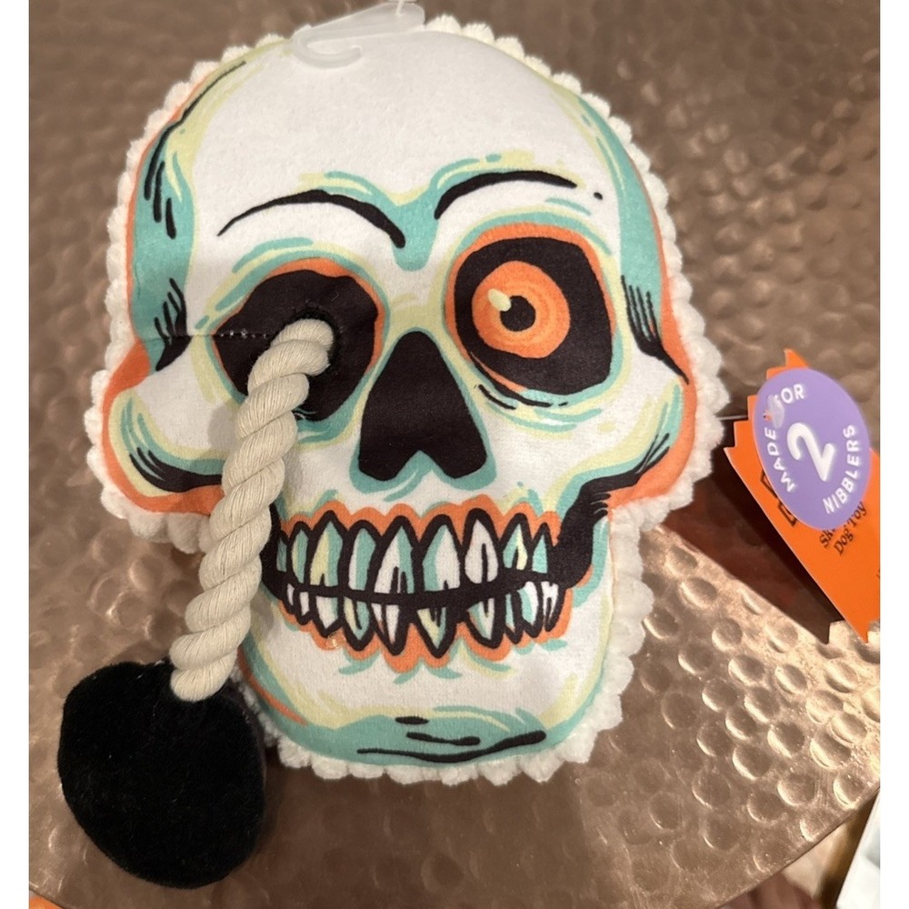Boots & Barkley Skull Skeleton Head Dog Rope Plush Toy 7.5" Nibblers Eyes